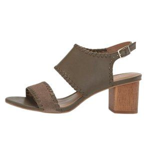 Jack Rogers Sloane Mid Heel Sandals Mixed Media Olive Green Size 9